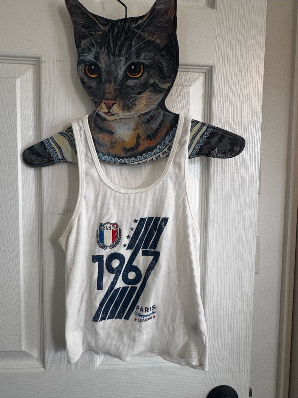 RSQ White Cropped Tank Top with Navy 1967 Paris Graphic